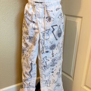 Graphic White Scrub drawstring Pants